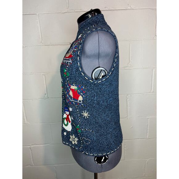 christmas sweater vest snowmen snowflakes beaded - Picture 7 of 10